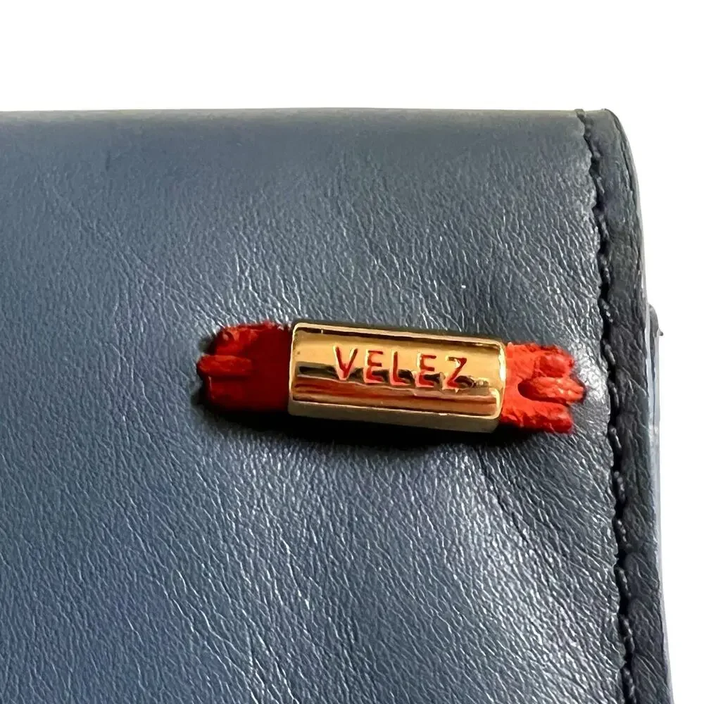 Velez Blue Leather Coin Pouch Mini Wallet Snap Closure Handcrafted Small Case